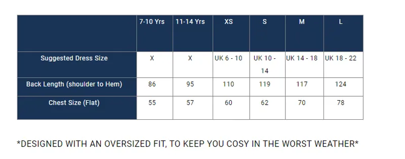 Shires all weather robe oversided coat size chart